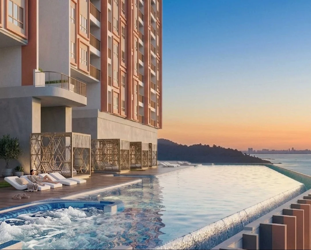 Pool and coastal view