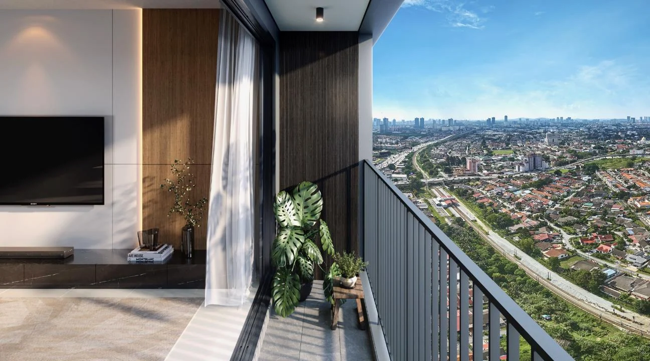 M Aurora residence balcony and city view